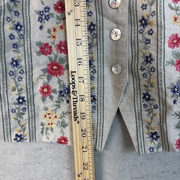 Vintage Talbots Petites Vest Women M Linen Cotton Floral Embroidered Cottagecore - Picture 5 of 10